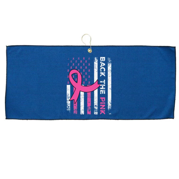 Back The Pink Ribbon American Flag Breast Cancer Awareness Large Microfiber Waffle Golf Towel