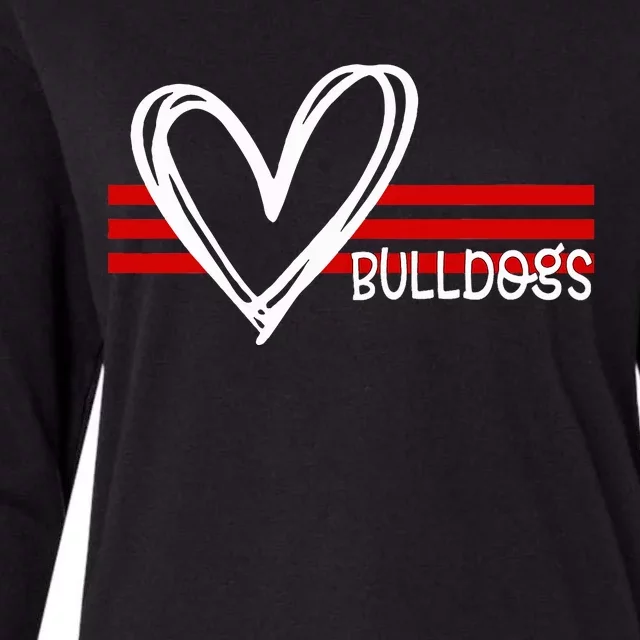 Bulldogs Team Pride School Spirit White Red Heart Womens Cotton Relaxed Long Sleeve T-Shirt