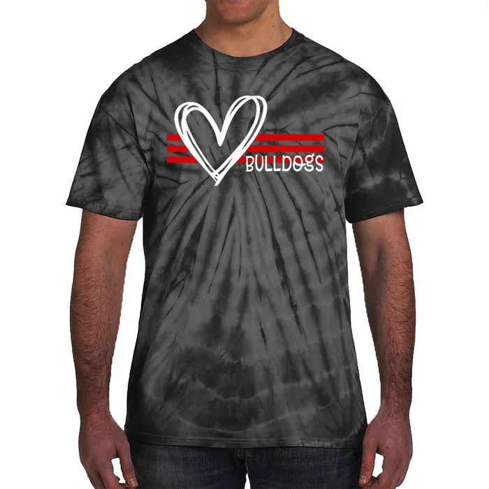 Bulldogs Team Pride School Spirit White Red Heart Tie-Dye T-Shirt