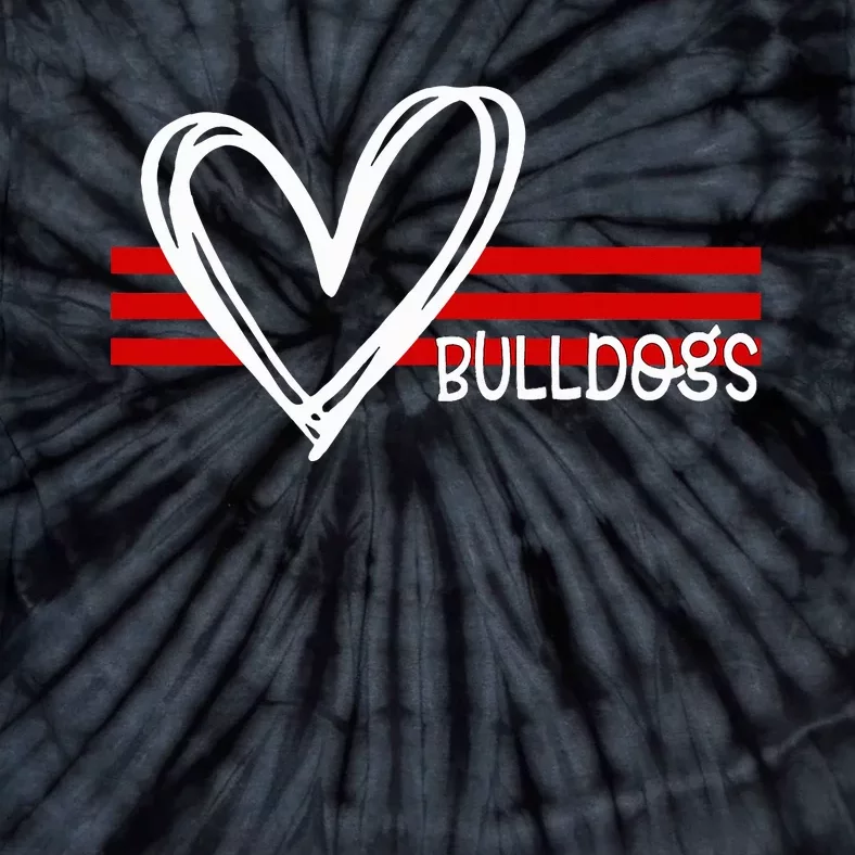 Bulldogs Team Pride School Spirit White Red Heart Tie-Dye T-Shirt