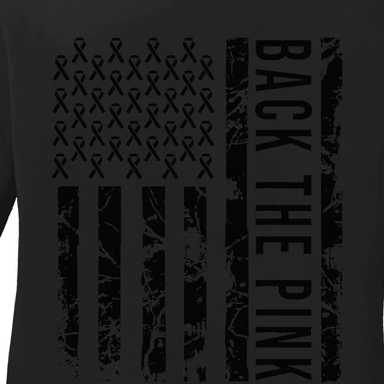 Back The Pink Breast Cancer Awareness Flag Ladies Long Sleeve Shirt