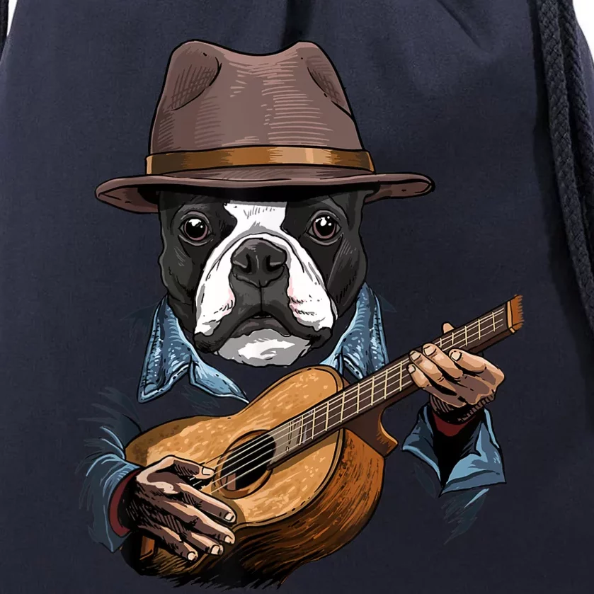 Boston Terrier Playing Guitar Pet Dog Lover Guitar Player Drawstring Bag