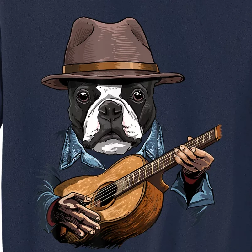 Boston Terrier Playing Guitar Pet Dog Lover Guitar Player Tall Sweatshirt