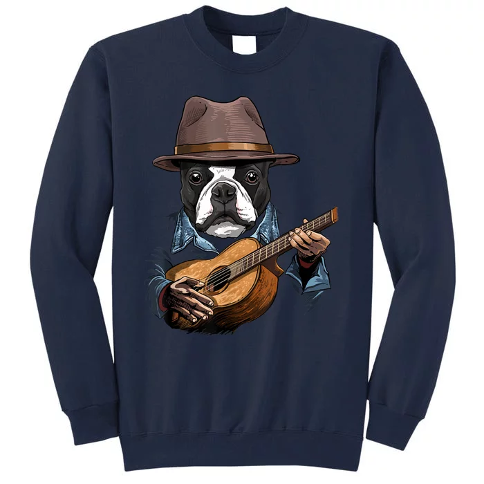 Boston Terrier Playing Guitar Pet Dog Lover Guitar Player Tall Sweatshirt