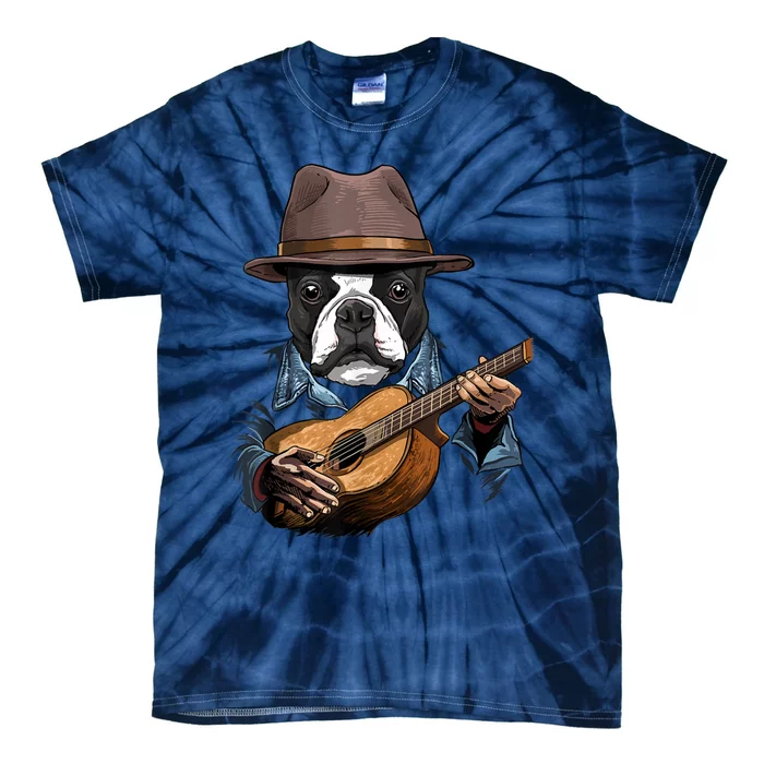 Boston Terrier Playing Guitar Pet Dog Lover Guitar Player Tie-Dye T-Shirt