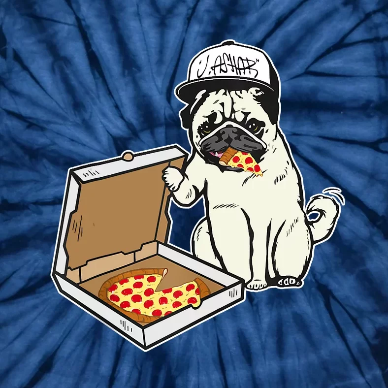 Babu The Pug Dog Eating Pizza, Justin Ashar Snapback Tie-Dye T-Shirt