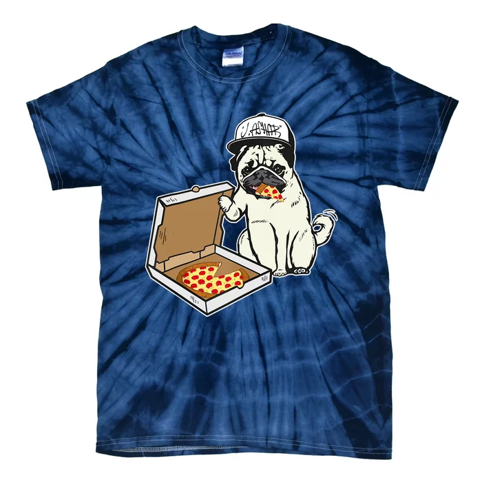 Babu The Pug Dog Eating Pizza, Justin Ashar Snapback Tie-Dye T-Shirt