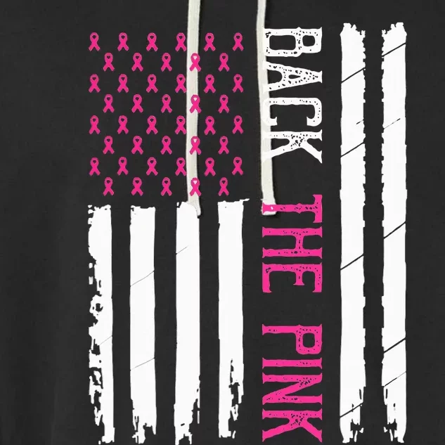 Back The Pink Breast Cancer Awareness Flag Garment-Dyed Fleece Hoodie