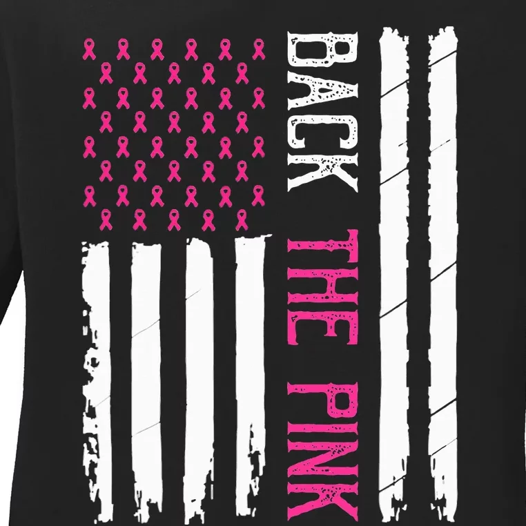 Back The Pink Breast Cancer Awareness Flag Ladies Long Sleeve Shirt