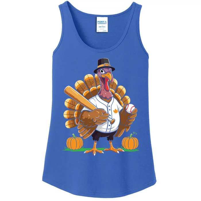 Baseball Turkey Pilgrim Thanksgiving Pumpkin Meaningful Gift Ladies Essential Tank