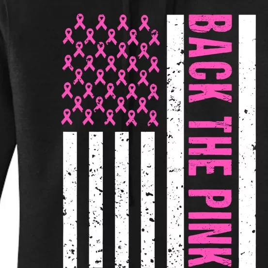 Back The Pink Breast Cancer Awareness Flag Women's Pullover Hoodie