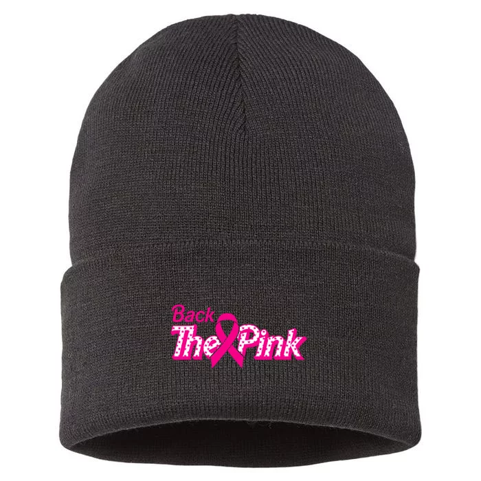 Back The Pink Breast Cancer Support Cancer Warrior Sustainable Knit Beanie