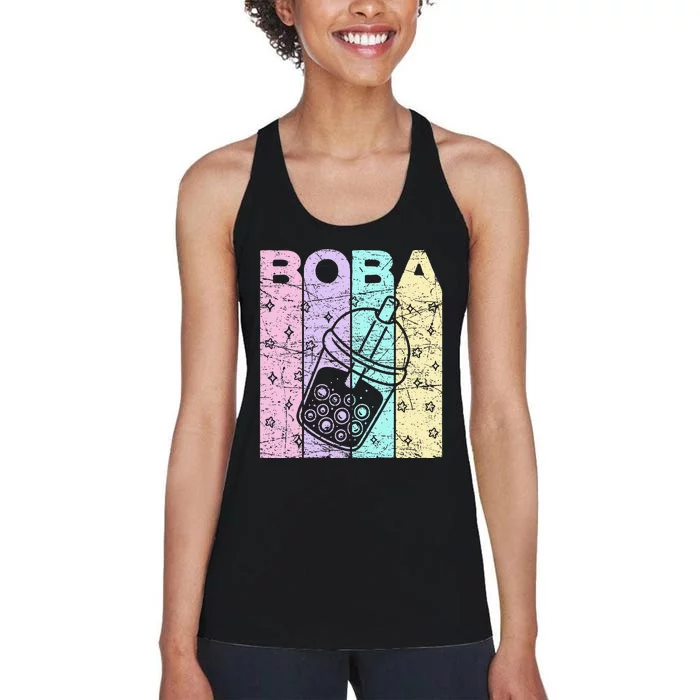 Boba Tea Pastel Bubble Tea Lover Retro Women's Racerback Tank