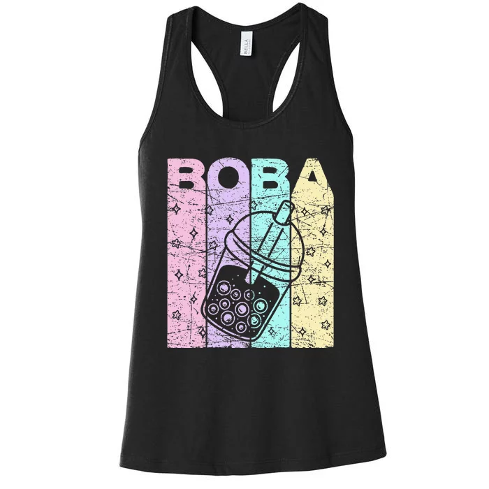 Boba Tea Pastel Bubble Tea Lover Retro Women's Racerback Tank