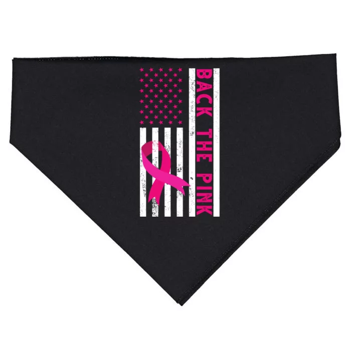 Back The Pink American Flag Pink Ribbon Breast Cancer USA-Made Doggie Bandana