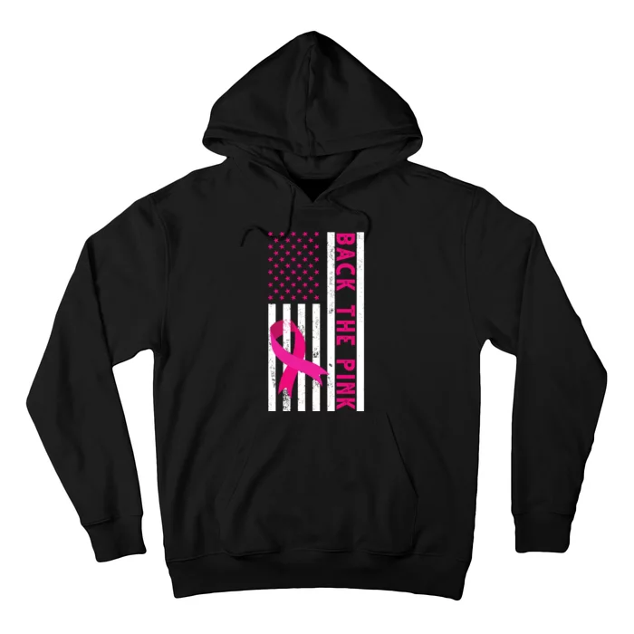 Back The Pink American Flag Pink Ribbon Breast Cancer Hoodie