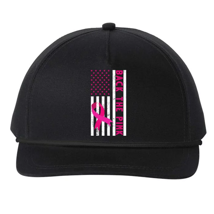 Back The Pink American Flag Pink Ribbon Breast Cancer Snapback Five-Panel Rope Hat