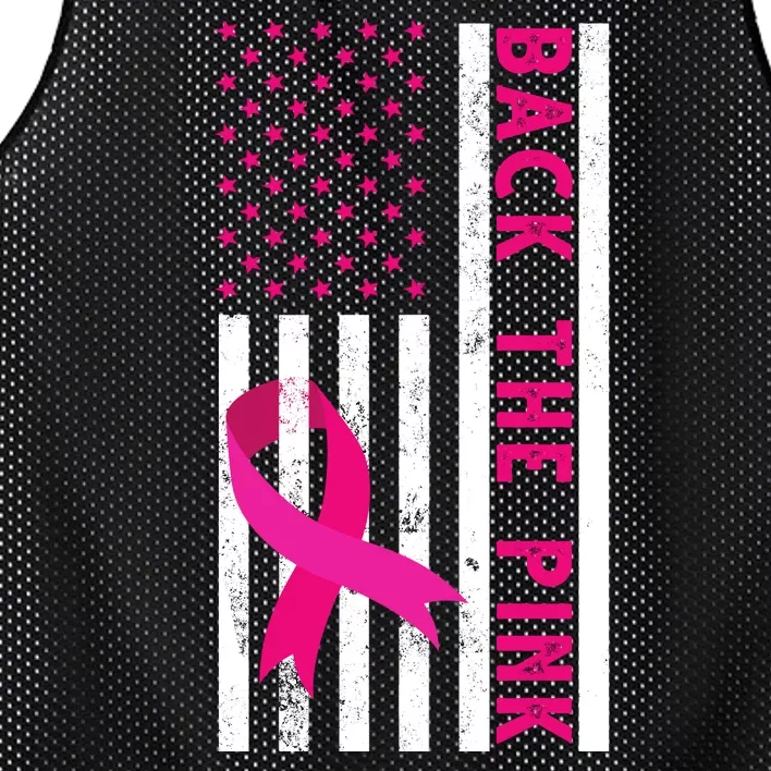 Back The Pink American Flag Pink Ribbon Breast Cancer Mesh Reversible Basketball Jersey Tank