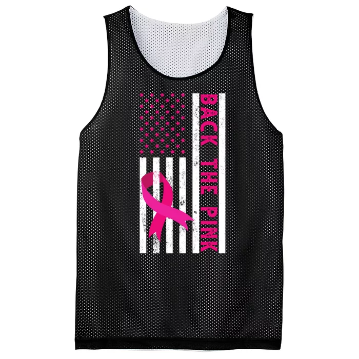 Back The Pink American Flag Pink Ribbon Breast Cancer Mesh Reversible Basketball Jersey Tank