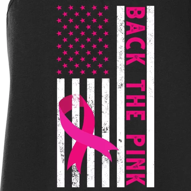 Back The Pink American Flag Pink Ribbon Breast Cancer Women's Racerback Tank