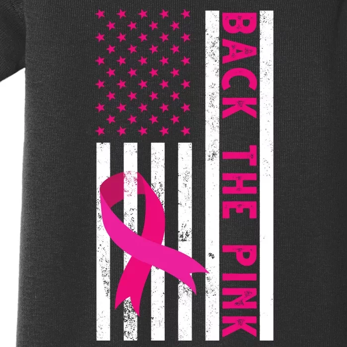 Back The Pink American Flag Pink Ribbon Breast Cancer Baby Bodysuit