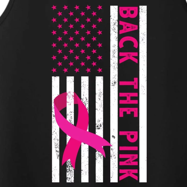 Back The Pink American Flag Pink Ribbon Breast Cancer Performance Tank