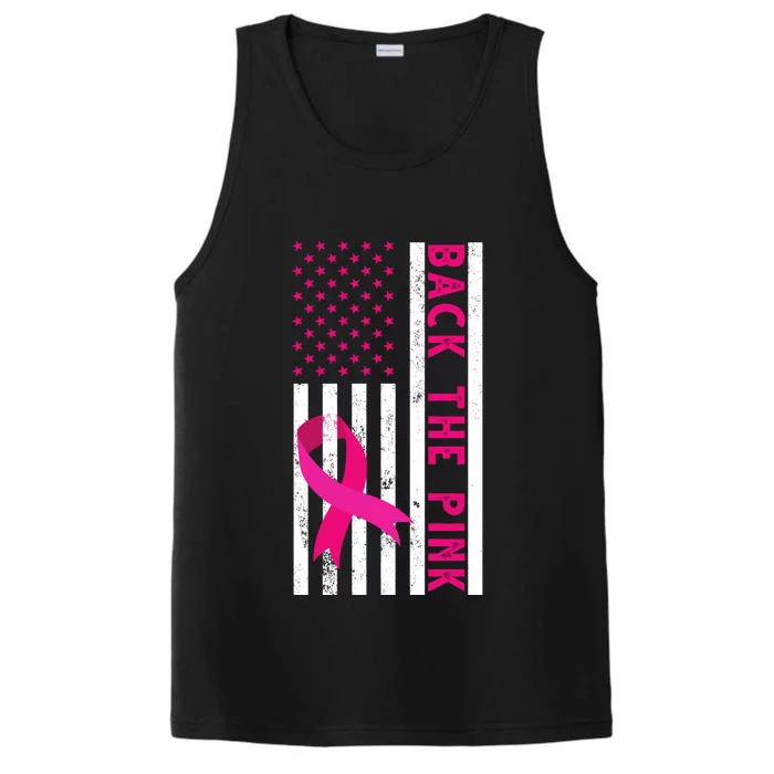 Back The Pink American Flag Pink Ribbon Breast Cancer Performance Tank