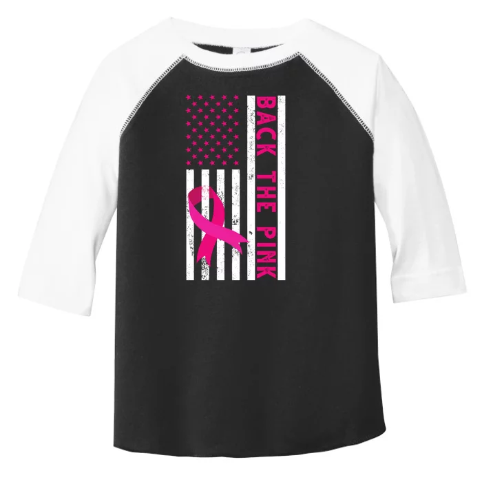 Back The Pink American Flag Pink Ribbon Breast Cancer Toddler Fine Jersey T-Shirt