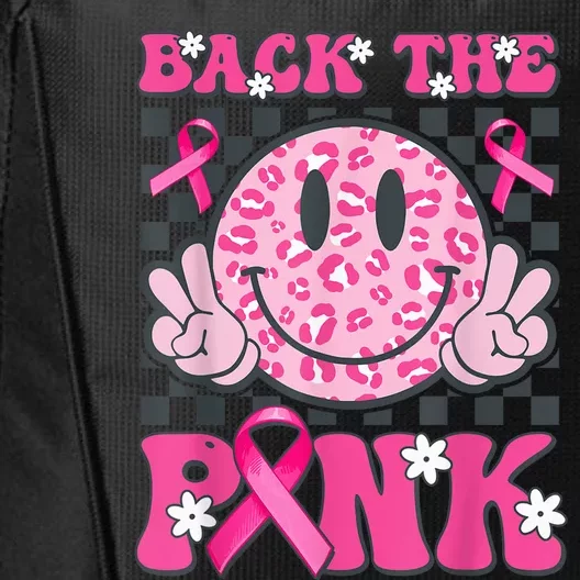 Back The Pink Smile Face Pink Breast Cancer Awareness Groovy City Backpack