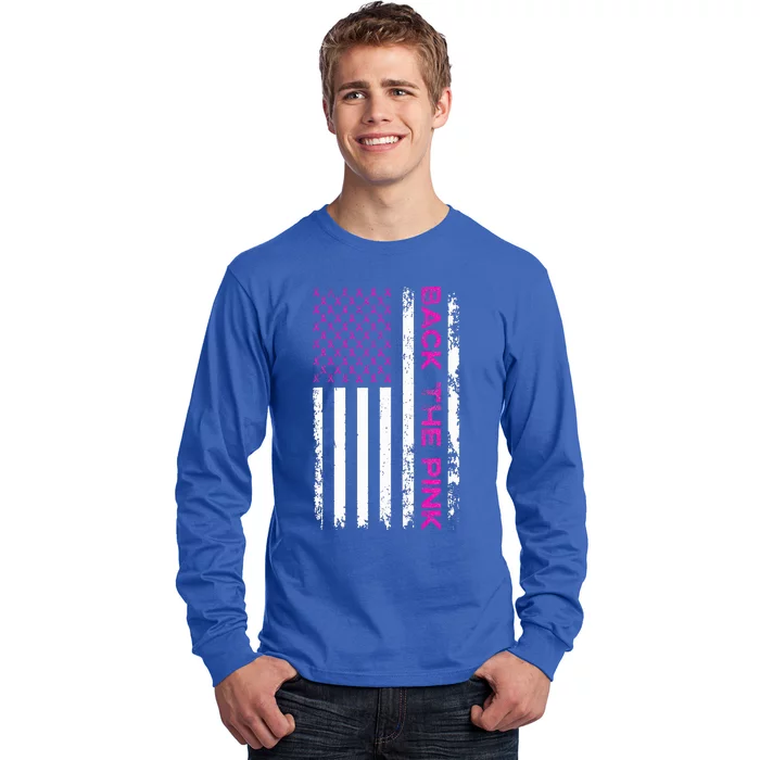 Back The Pink Breast Cancer Awareness Flag Long Sleeve Shirt