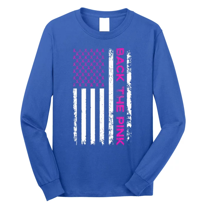 Back The Pink Breast Cancer Awareness Flag Long Sleeve Shirt