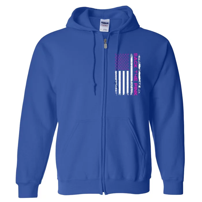 Back The Pink Breast Cancer Awareness Flag Full Zip Hoodie