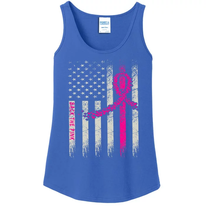 Back The Pink Breast Cancer Awareness Flag Ladies Essential Tank