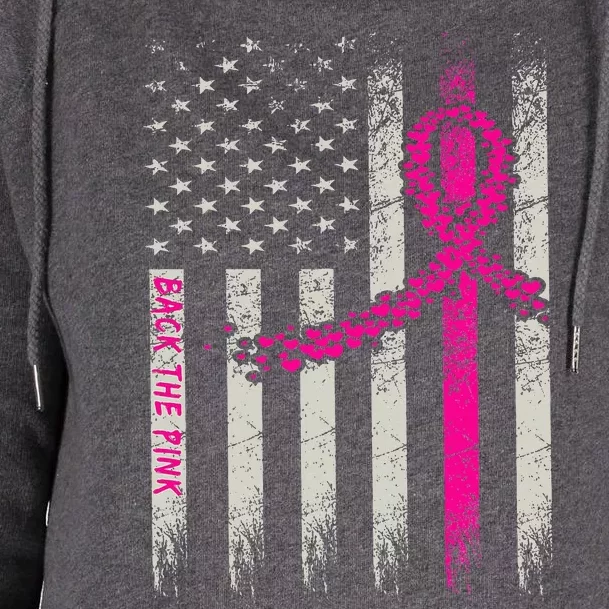 Back The Pink Breast Cancer Awareness Flag Womens Funnel Neck Pullover Hood