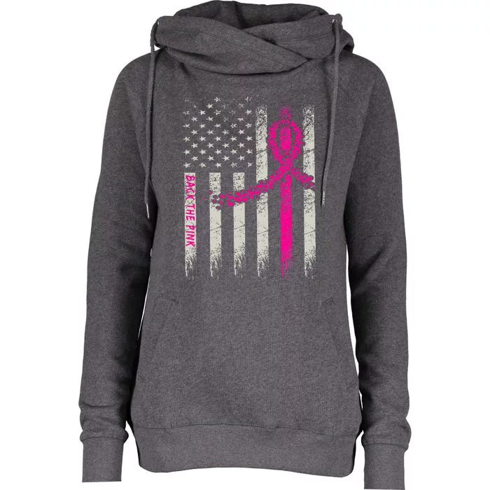 Back The Pink Breast Cancer Awareness Flag Womens Funnel Neck Pullover Hood