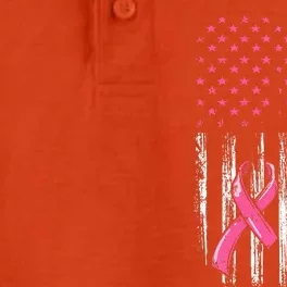 Back The Pink Ribbon American Flag Breast Cancer Awareness Dry Zone Grid Performance Polo