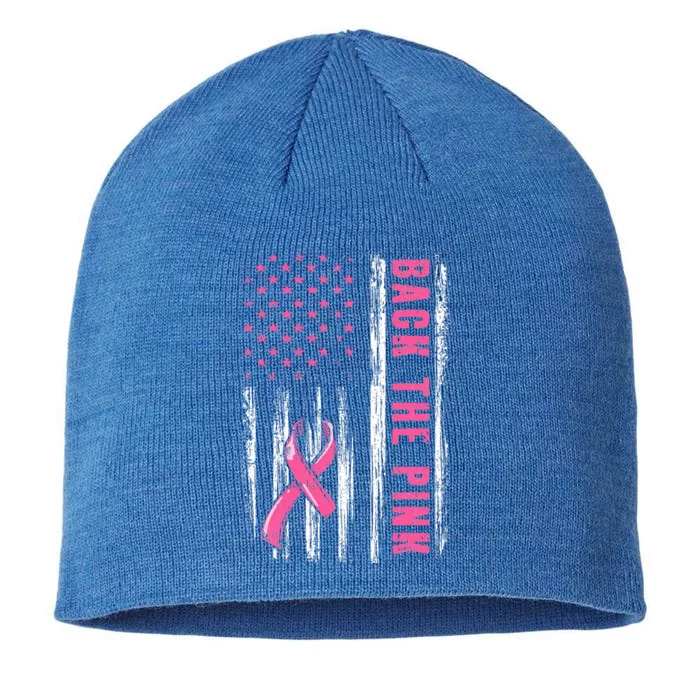 Back The Pink Ribbon American Flag Breast Cancer Awareness 8 1/2in Sustainable Knit Beanie