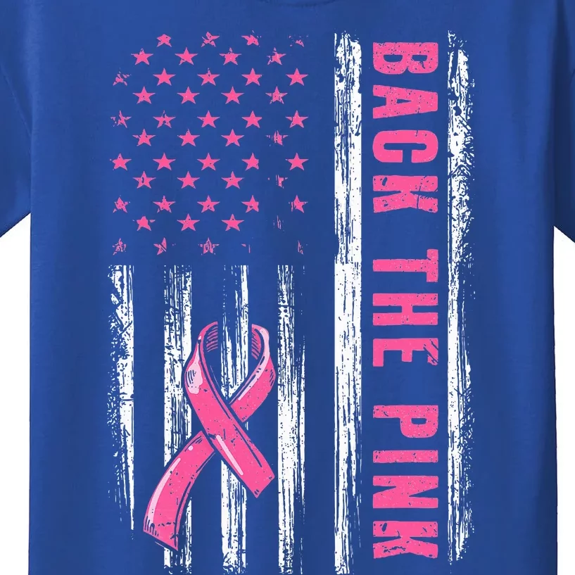 Back The Pink Ribbon American Flag Breast Cancer Awareness Kids T-Shirt