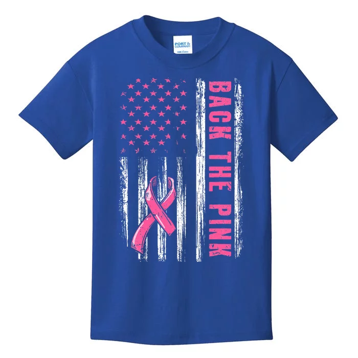 Back The Pink Ribbon American Flag Breast Cancer Awareness Kids T-Shirt