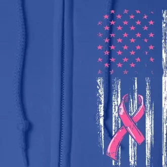 Back The Pink Ribbon American Flag Breast Cancer Awareness Full Zip Hoodie