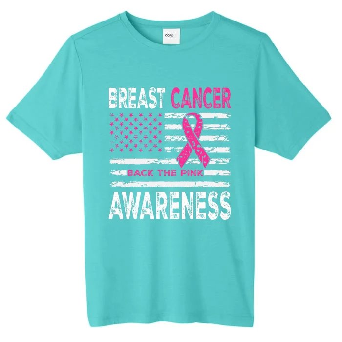 Back The Pink Ribbon American Flag Breast Cancer Awareness ChromaSoft Performance T-Shirt