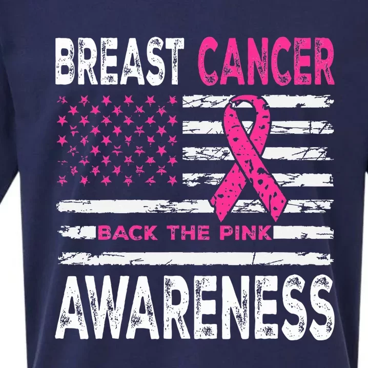 Back The Pink Ribbon American Flag Breast Cancer Awareness Sueded Cloud Jersey T-Shirt