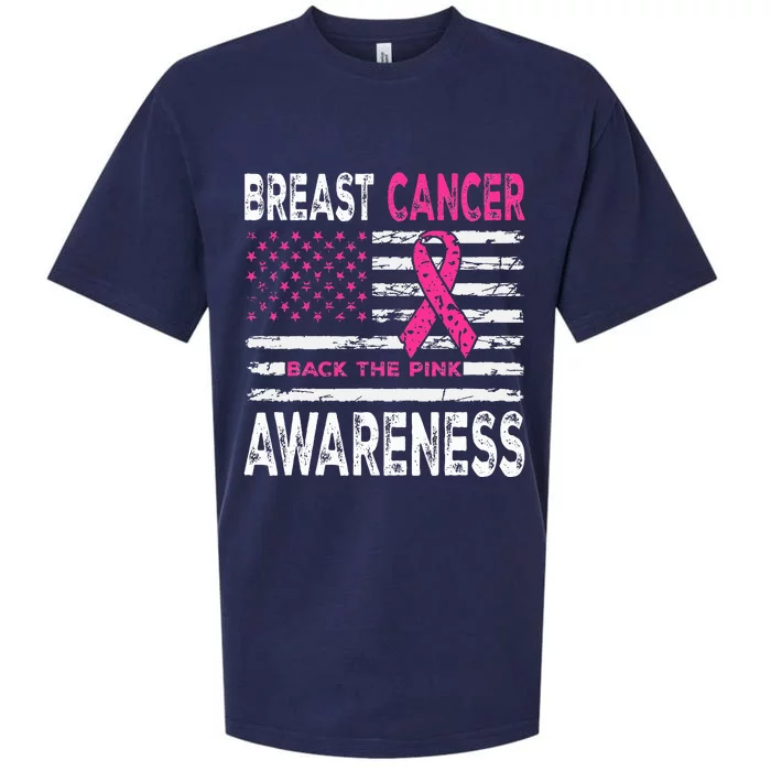 Back The Pink Ribbon American Flag Breast Cancer Awareness Sueded Cloud Jersey T-Shirt