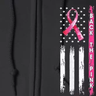 Back The Pink Ribbon American Flag Breast Cancer Awareness Full Zip Hoodie