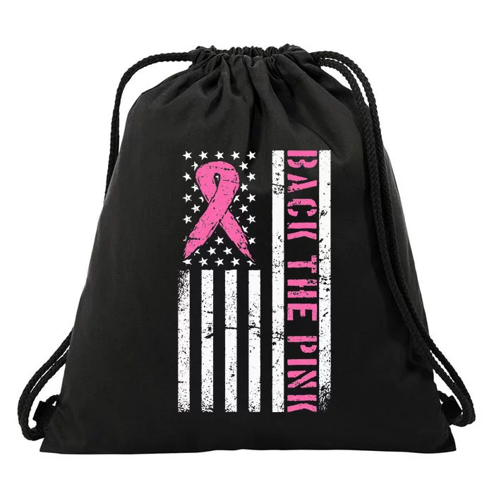 Back The Pink US Flag Breast Cancer Awareness Drawstring Bag