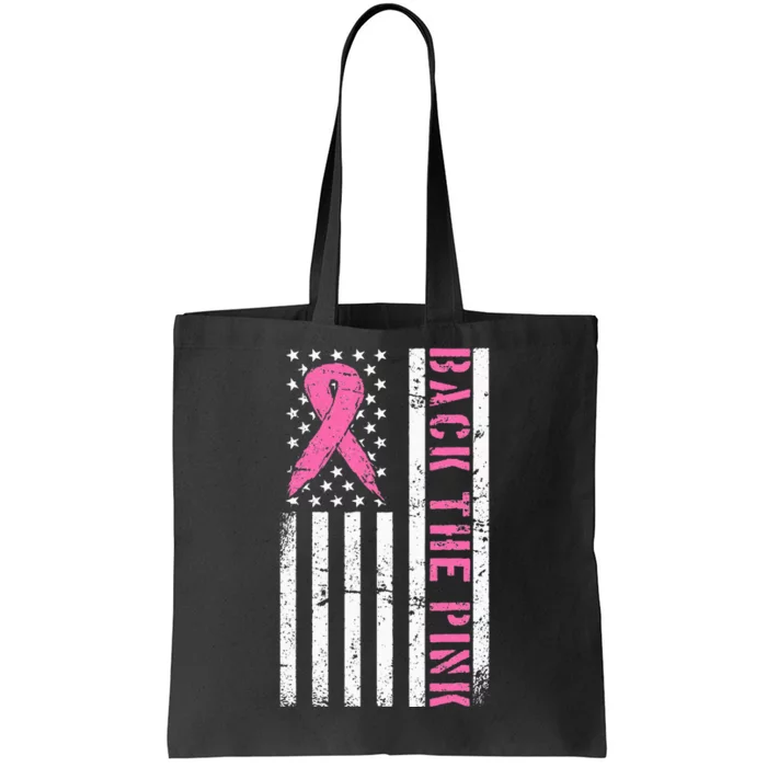 Back The Pink US Flag Breast Cancer Awareness Tote Bag