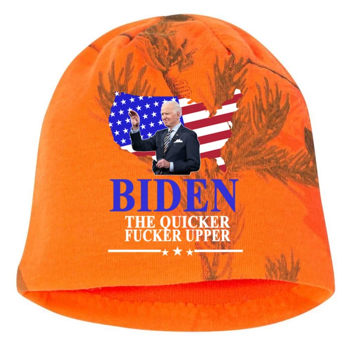 Biden The Quicker Fucker Upper American Flag Design Kati - Camo Knit Beanie