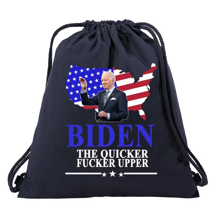 Biden The Quicker Fucker Upper American Flag Design Drawstring Bag