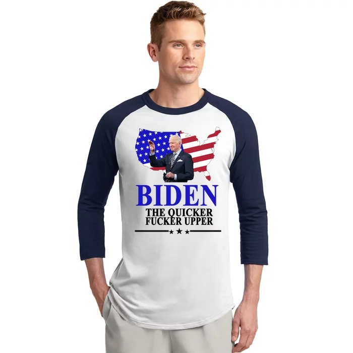 Biden The Quicker Fucker Upper American Flag Design Baseball Sleeve Shirt