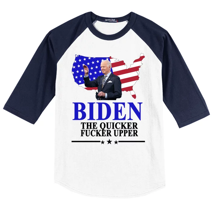 Biden The Quicker Fucker Upper American Flag Design Baseball Sleeve Shirt